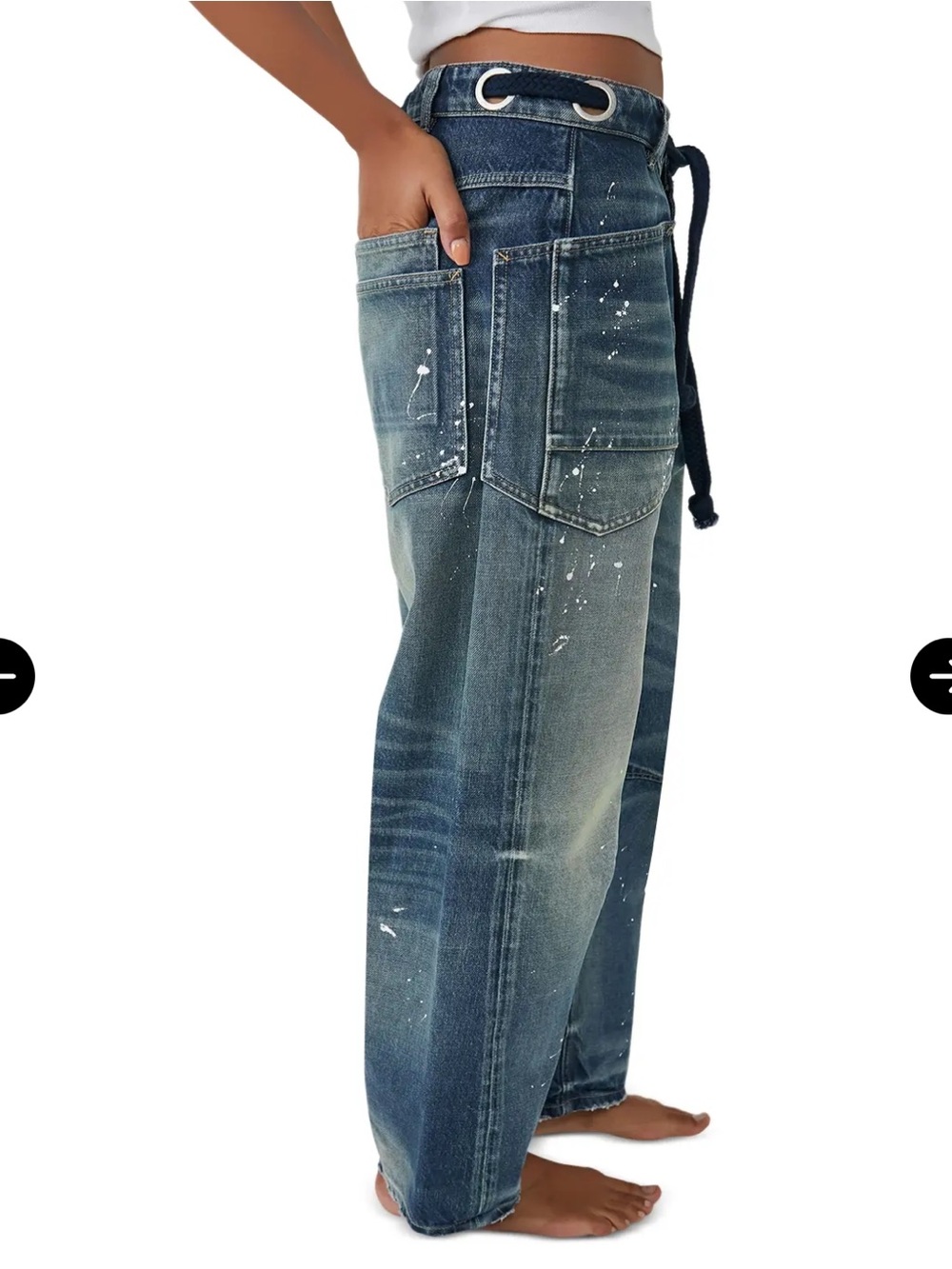 Free People We The Free Moxie Paint Splatter Barrel Jeans Rope Tie Carpenter 31 - Picture 4 of 8